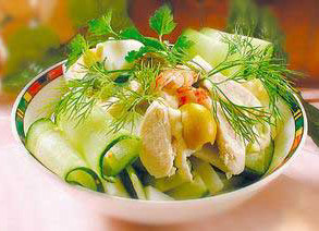 Russian food Stolichnyi salat (Table Salad or Russian Salad)